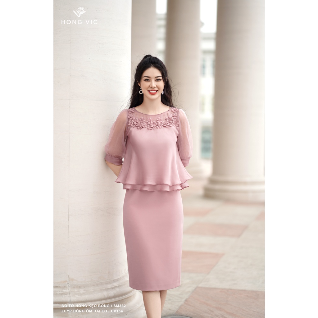 Áo tơ hồng kẹo bông cho nữ thiết kế Hong Vic SM362