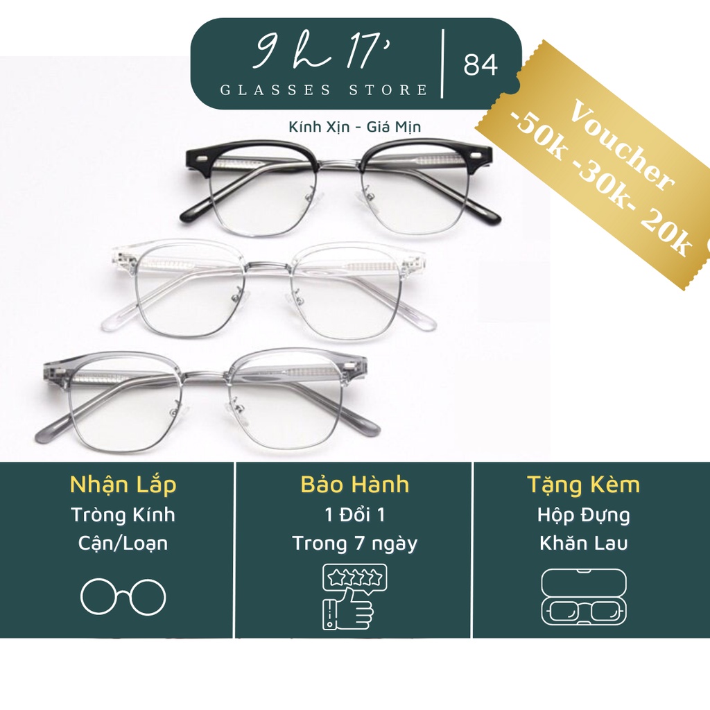 Gọng kính chống ánh sáng xanh kiểu dáng clupmaster cao cấp form unisex cho nam nữ mặt vừa và nhỏ, Mã 84.9h17