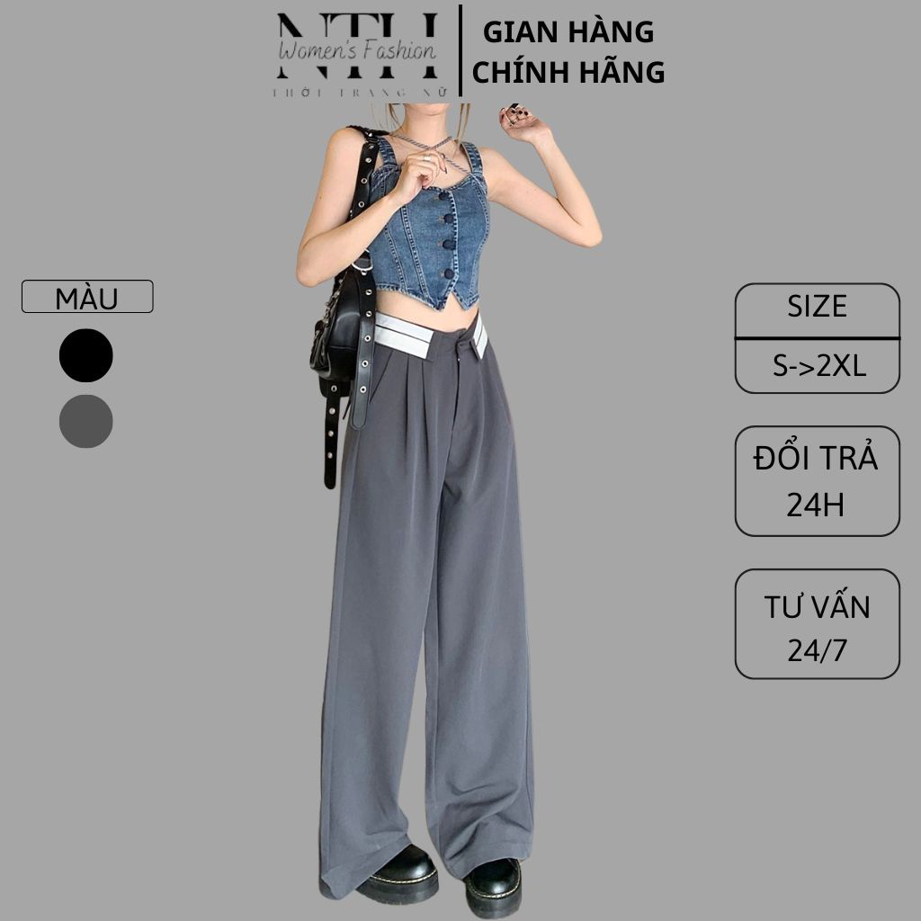 Quần ống rộng NTH.WOMEN'S FASHION ulzzang lưng viền quần tây nữ lưng cao 2 màu ĐEN XÁM QV02