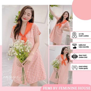 Đầm Caro Nơ Cổ, đầm kẻ, váy kẻ, đầm caro kẻ thắt nơ dễ thương, xinh xắn.