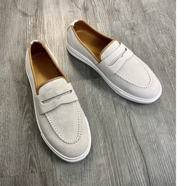 Suede Slip On nam, giày lười nam đế bằng