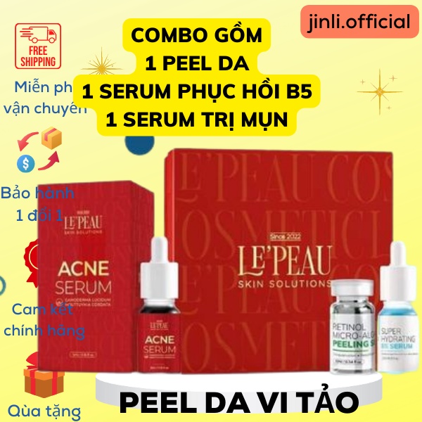 Peel Da Vi Tảo, Tái Tạo da mặt tặng serum mụn 5ml và serum B5, serum mụn