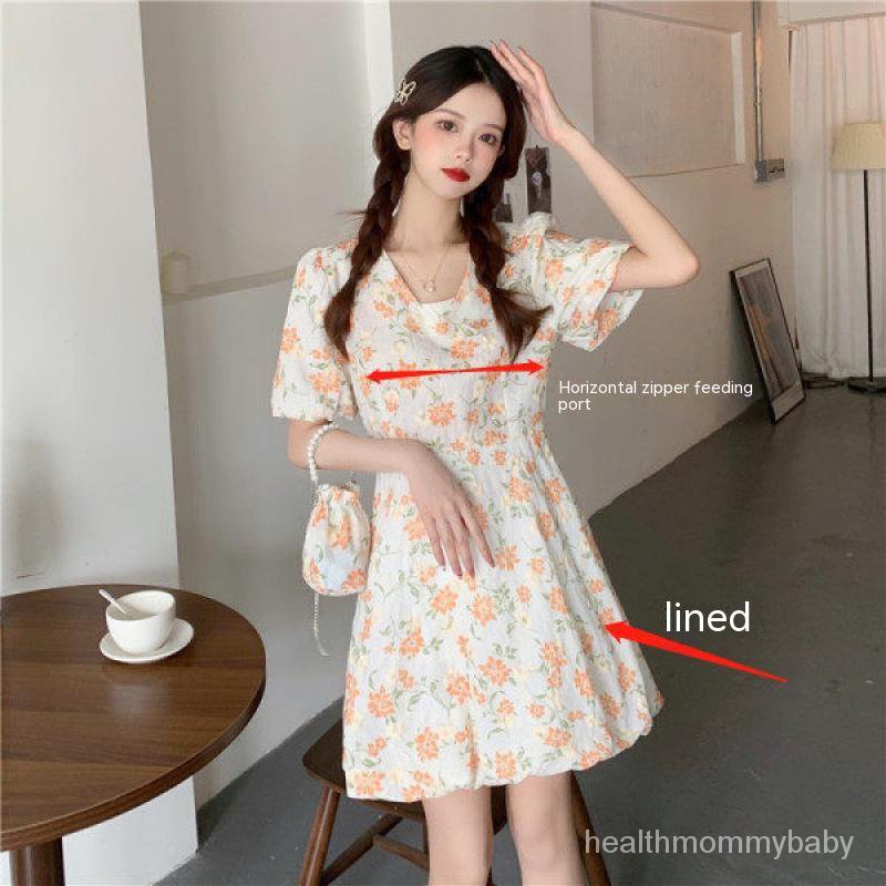 Váy Cho Con Bú Đi Chơi  Áo Cho Con Bú Sau Sinh  Siêu  Tính Khí Ngọt Ngào  Tay Áo Phồng Đầm Hoa