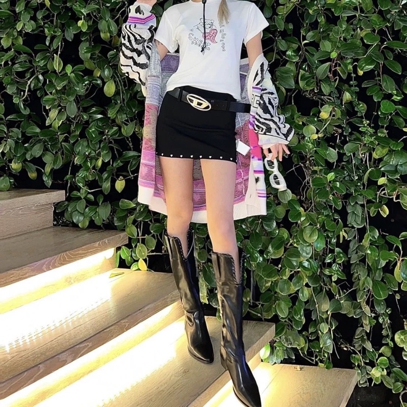 Thắt lưng da Diesel màu đen mặt kim loại dành cho nam nữ cá tính hot trend