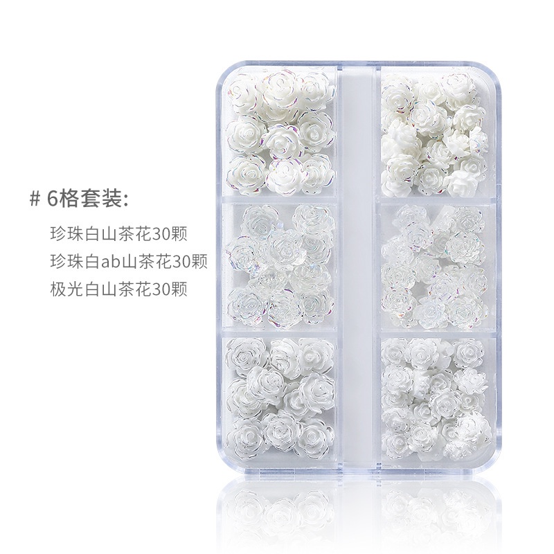 Wanghongshan Bộ Phụ Kiện Trang Trí Móng Tay Hình Hoa Hồng Trắng Ba Chiều Đính Đá Pha Lê