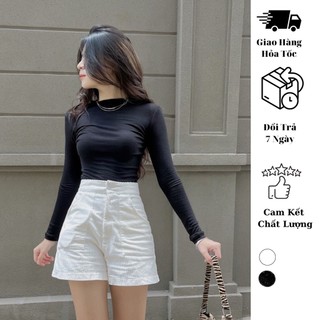 Áo thun ôm body tay dài nữ JUNE.SG Áo thun gân tay dài cổ tròn ôm body D013