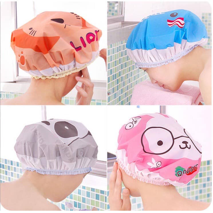 Mũ tắm gội chùm tóc họa tiết hình thú, mũ tắm chùm đầu trang điểm rửa mặt ủ tóc tiện lợi Home Shop Online TI0029