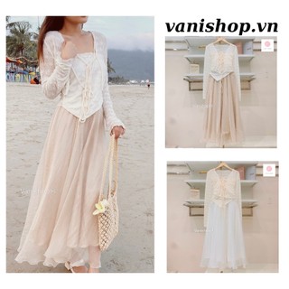 Set áo tiểu thư và chân váy voan dài