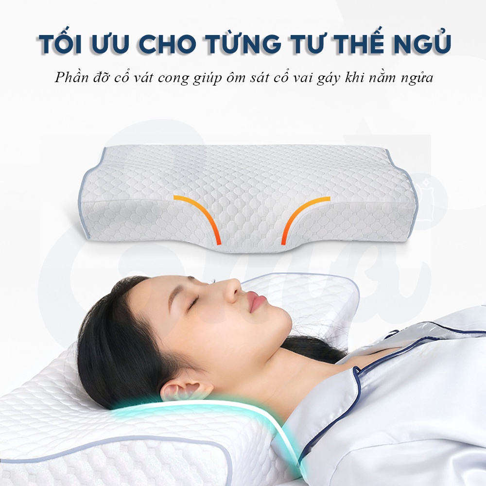Gối ngủ nhanh cao su non Gel lạnh Ema - Thiết kế chống đau cổ vai gáy, hỗ trợ ngủ nhanh