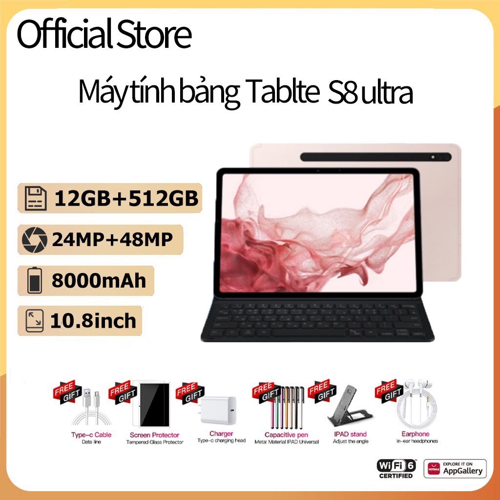 【COD】2023 Hot Sale Galaxy Tab S8 Ultra 10.8inch Máy tính bảng 12GB+512GB Android 11 Thẻ SIM kép Khóa học trực tuyến