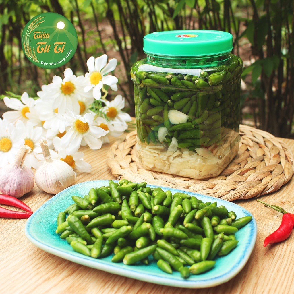 Ót Xiêm Xanh Muối Hũ 500g và 1000g - Cay Giòn, Thơm Ngon