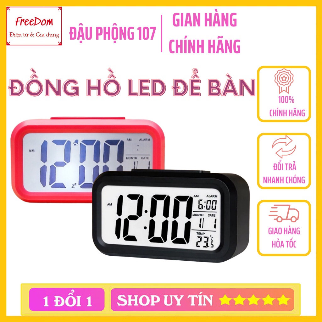 Đồng Hồ LED Để Bàn Báo Thức Điện Tử Đa Chức Năng Cảm Biến Đèn Nền Ban Đêm, Nhiệt Độ, Thời Gian, Lịch, Báo Thức