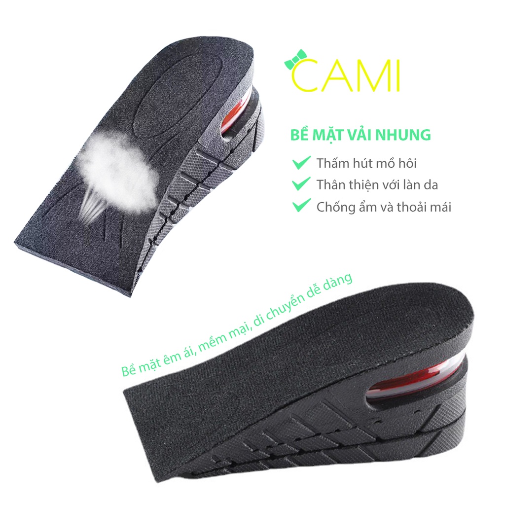 Lót giày tăng chiều cao 3cm, 4.5cm, 6cm thiết kế nửa bàn chân bề mặt nhung thoáng khí, êm chân, phần đế cao su PU, dễ th