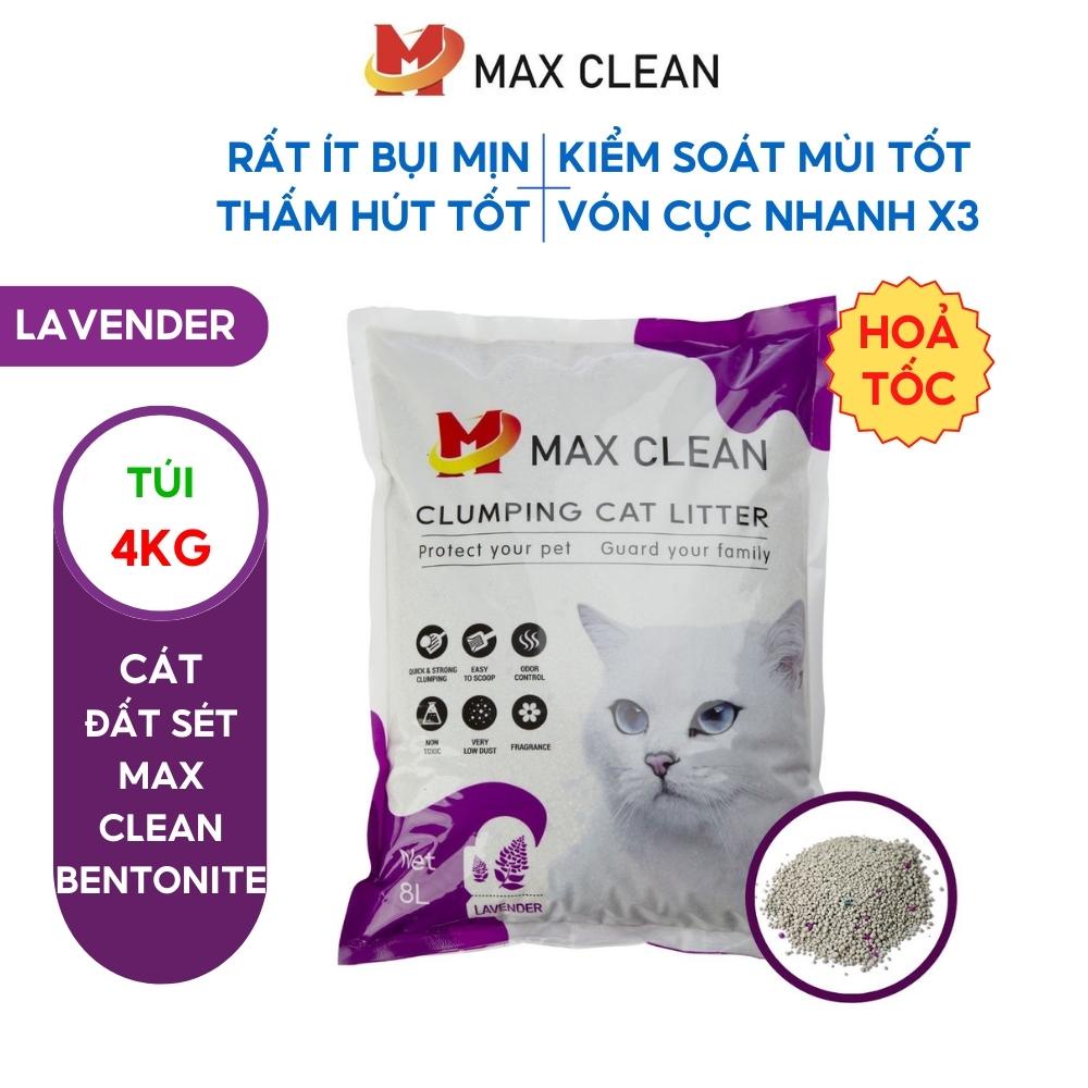 Cát vệ sinh cho mèo Max Clean, Cát đất sét hương Lavender, siêu vón, ít bụi, khử mùi tốt, 4kg 8 lít - Max Clean