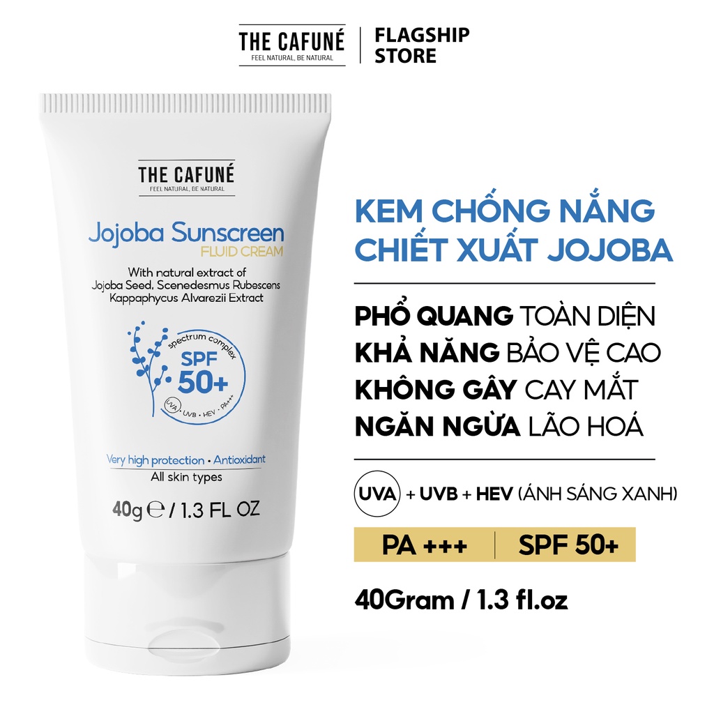 Kem Chống Nắng Jojoba Sunscreen SPF 50+ Phổ Quang Rộng Bảo Vệ Da Trước Tia  UVA, UVB, IR, HEV Không Bết Rít 40gr