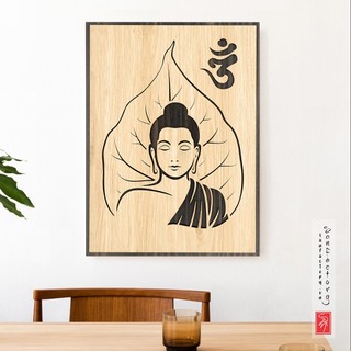 Tranh phật giáo san-tr33: tranh gỗ phật bổn sư thích ca mâu ni trên lá bồ đề
