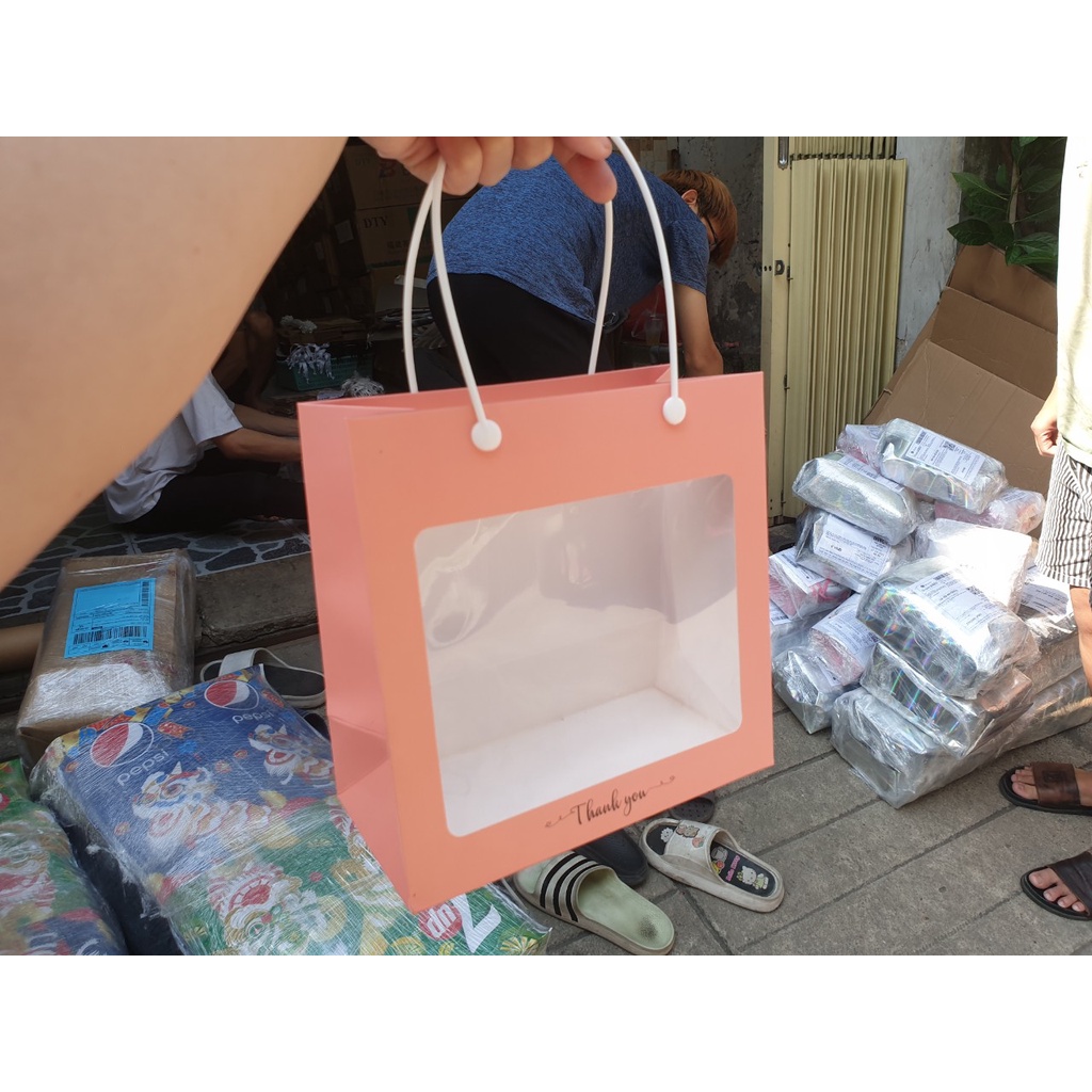 25 cái - Túi giáy mica mặt kiếng đựng phụ kiện,quà tặng,hoa khô - Mẫu 60M cam