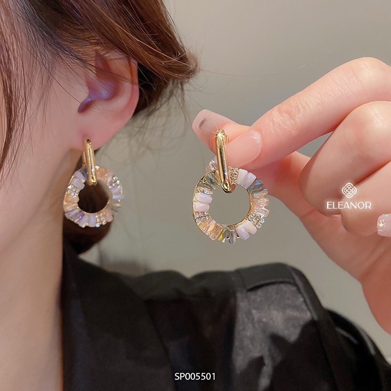 Bông tai nữ chuôi bạc 925 Eleanor Accessories hình tròn đính đá nhiều màu phụ kiện trang sức 5501
