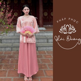 Bộ Phật tử đi chùa, Bộ Pháp Phục đi lễ đẹp cao cấp Bạch Liên Hoa chất lụa tơ sang trọng Pháp Phục Hải Đường