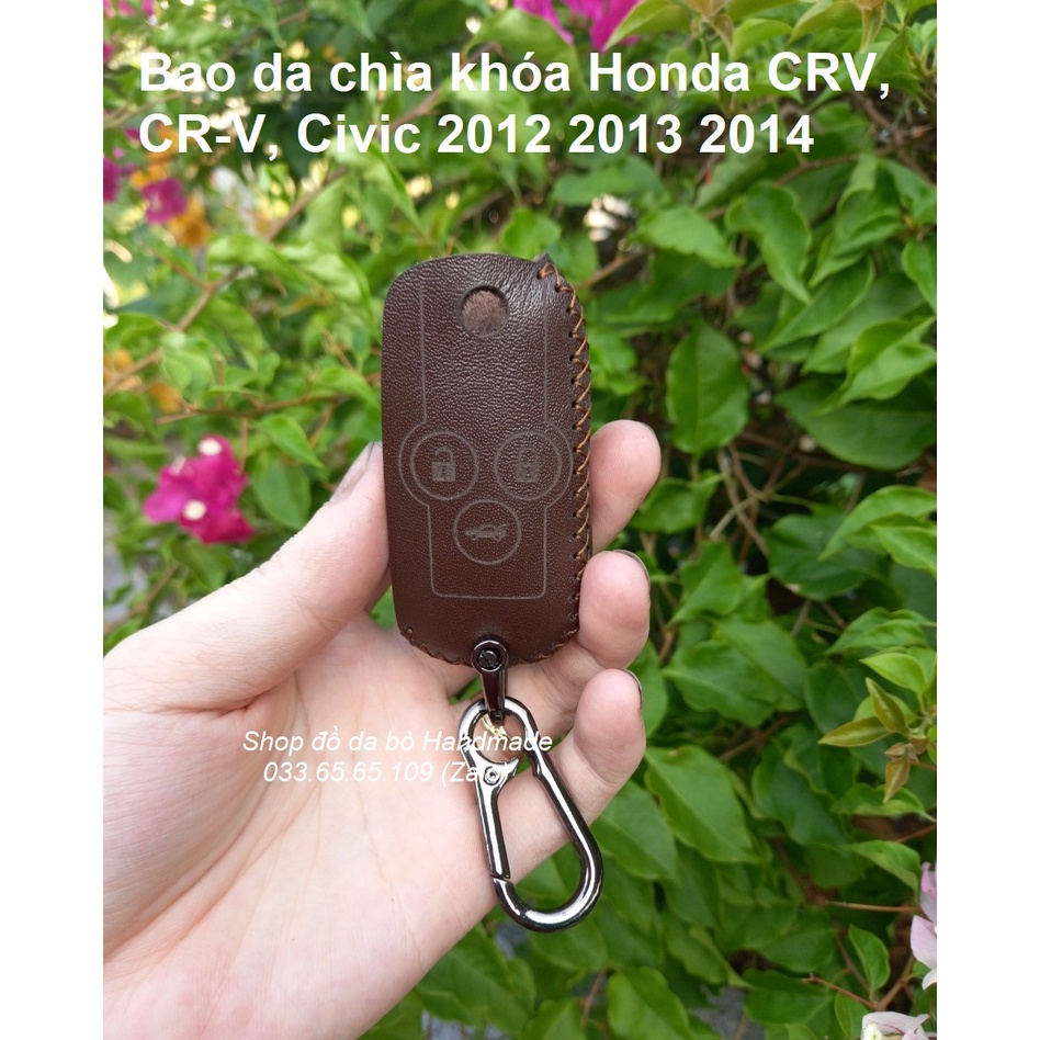 Bao da chìa khóa Honda CRV, CR-V, civic 2012 2013 2014 (chìa gập), kèm tặng móc khoá khắc tên Free