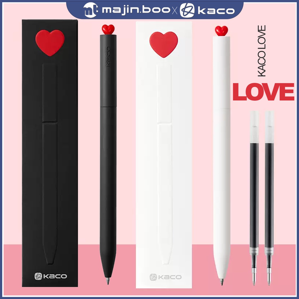 Bộ bút gel xoay KACO LOVE kèm 2 ngòi mực đen (chính hãng)