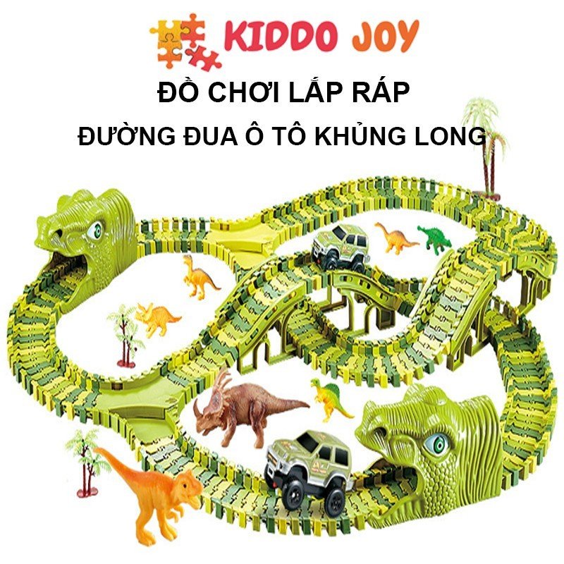 Đồ chơi lắp ráp đường đua ô tô khủng long, bộ đồ chơi lắp ghép thông minh cho bé