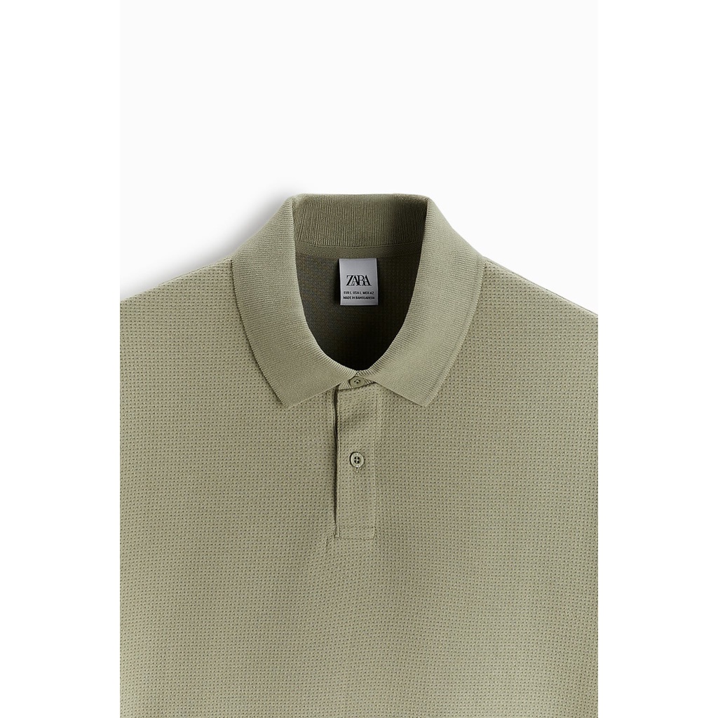 Áo polo Zara authentic TEXTURED POLO SHIRT WITH CONTRAST DETAILS size S