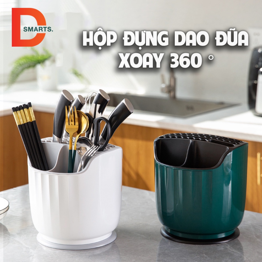Hộp đựng đũa, cài dao kéo có đế thoát nước xoay 360 độ siêu tiện dụng chất liệu nhựa PP cao cấp
