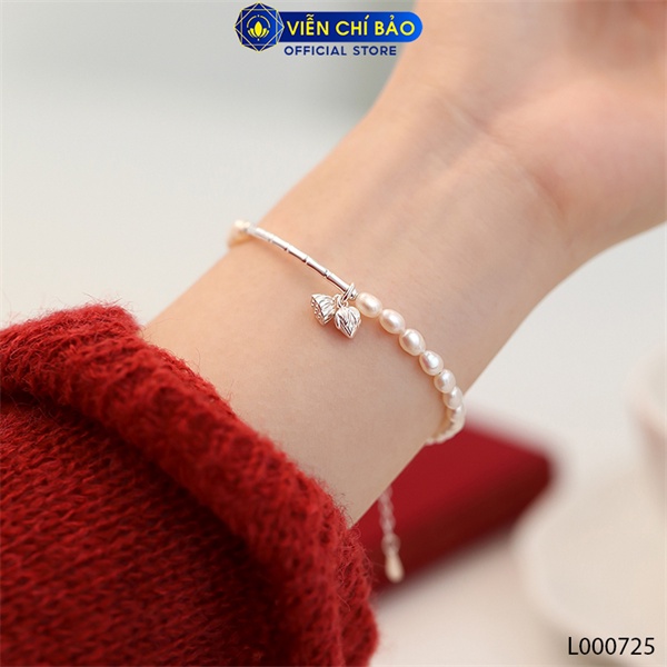 Lắc tay bạc nữ trái châu charm hoa sen chất liệu bạc Ý 925 thời trang phụ kiện trang sức Viễn Chí Bảo L000725