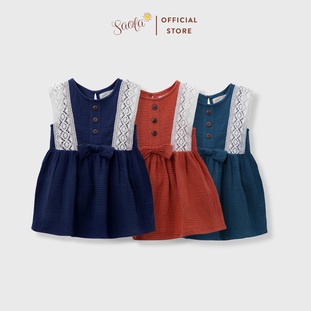 Đầm Bé Gái/Váy Bé Gái Phối Nơ Và Ren Xinh Xắn - JONNA DRESS - DRM013 - SAOLA KIDS CLOTHING - Xanh Mallard