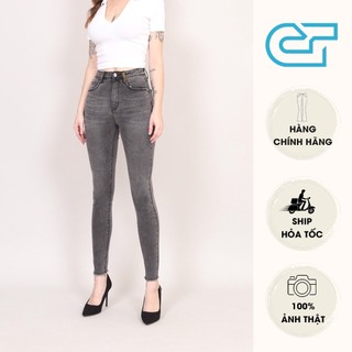 Quần Jean xám Skinny Lưng Cao co giãn Gấu Tua JEANUS