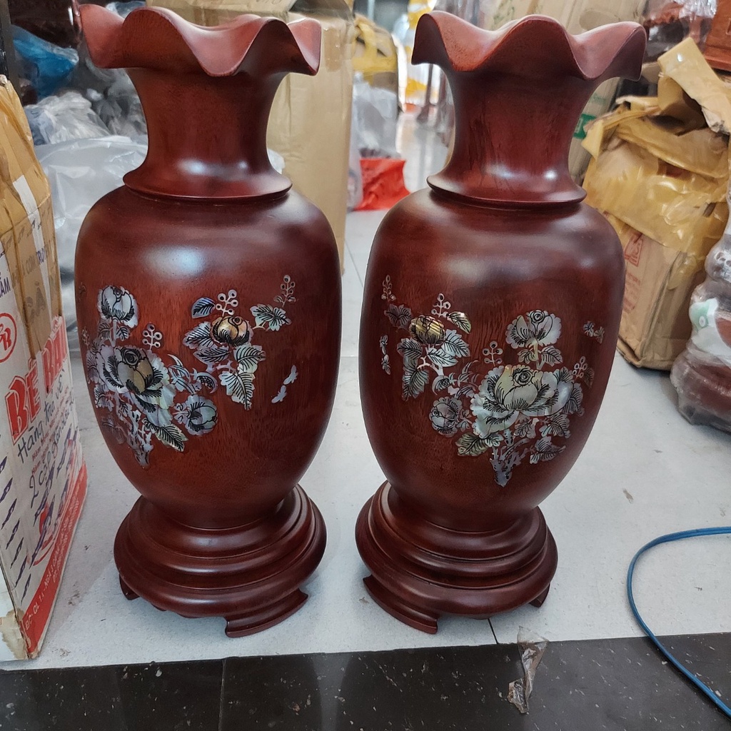 Lục bình phong thuỷ tài lộc - Cặp lục bình gỗ Lim cẩn hoa gỗ nguyên khối cao 40cm - 50cm - 60cm -70c