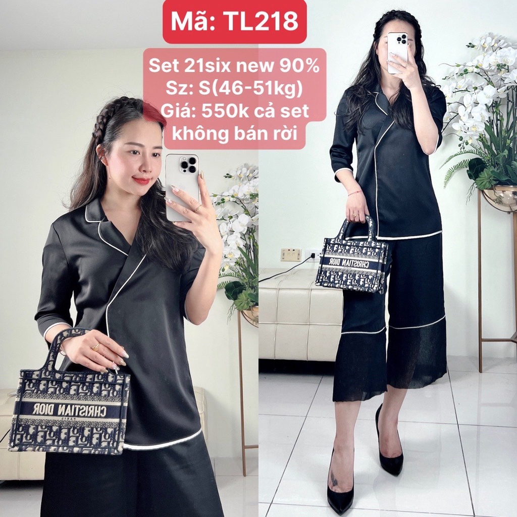 TL218 Set lụa 21Six phối viền trắng