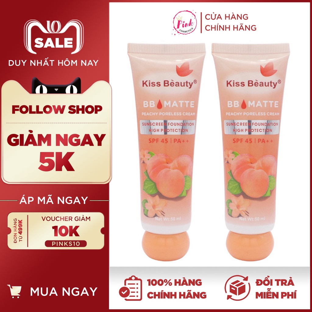 Kem nền BB Cream đào 2in1 của Kiss Beauty (có chống nắng SPF45 và che khuyết điểm)