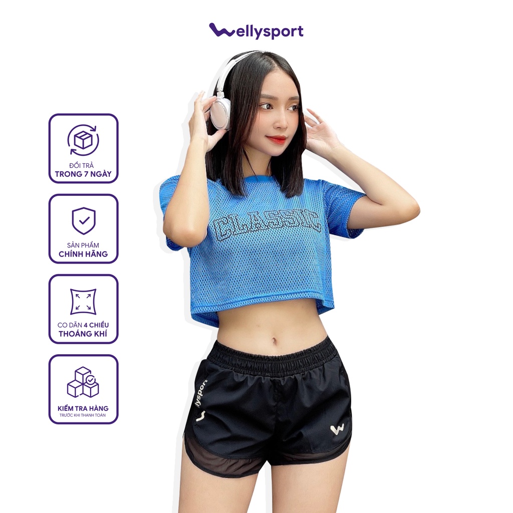 Áo Lưới Nữ Tập Gym, Yoga, Chạy Bộ, Welly Sport, Màu Xanh Dương, Mã ALN04