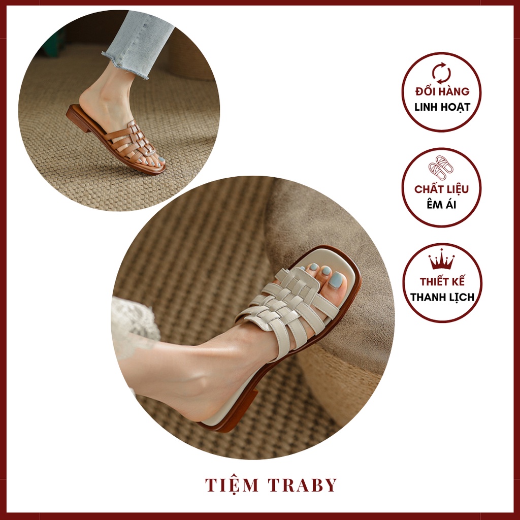 Sandals bệt đế mềm phong cách Pháp cổ điển khí chất dây ĐAN KẾT