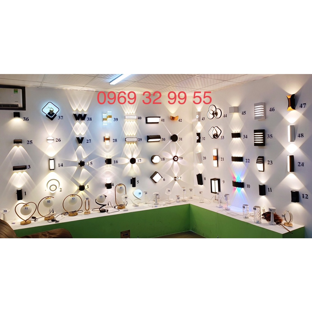 Đèn tường Led Nội Thất. Mã 1-10. Đèn tường Led ngoại thất. Sản xuất tại Việt Nam. Ás: vàng. Bh 24 tháng
