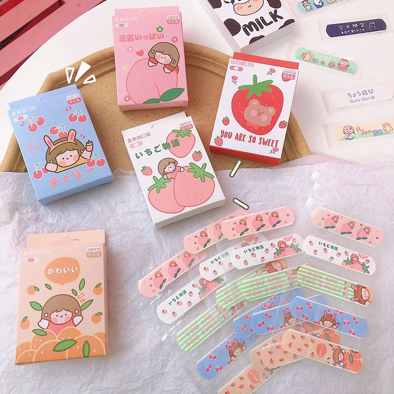 Hộp 20 Miếng Băng Dán Che Vết Thương, Trang Trí Cute/ Có Tách Lẻ Dưới Phân Loại