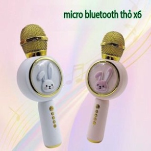 Micro karaoke bluetooth X6 đèn led hình thỏ cute đáng yêu,micro không dây âm thanh trầm ấm nghe hát giọng rất hay
