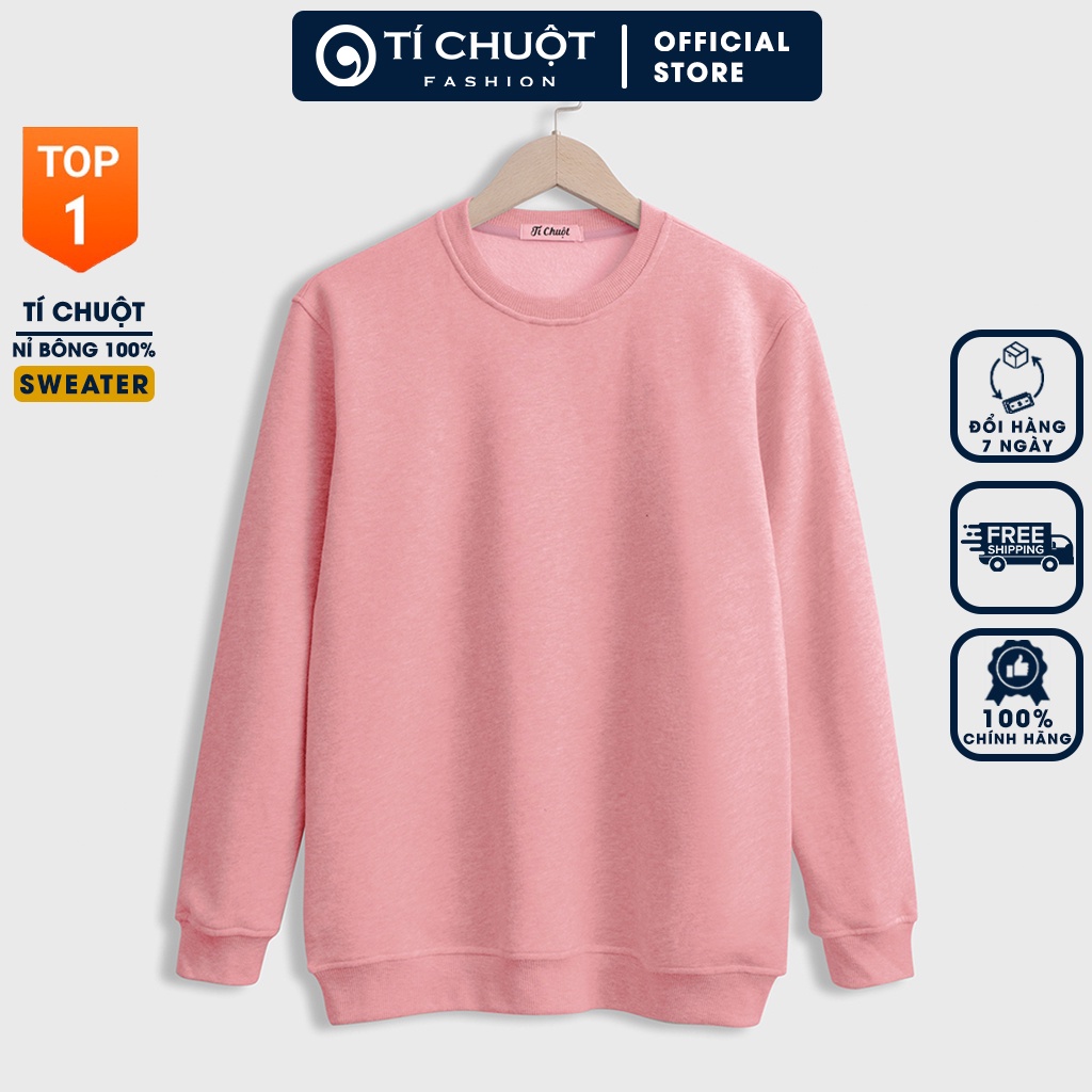 Áo sweater trơn nam nữ form rộng, áo tay dài trơn unisex, áo sweater basic nỉ bông dày mềm mịn - Tí Chuột Studio