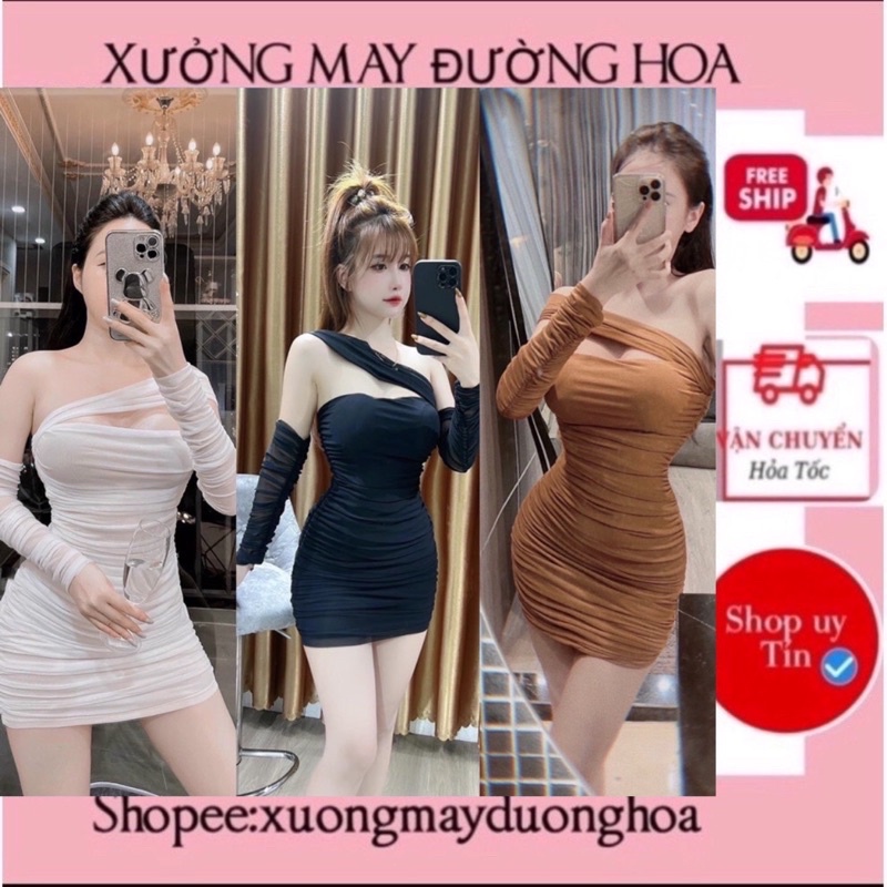 Váy body lưới tay kiểu 3 màu (kèm ảnh thật)