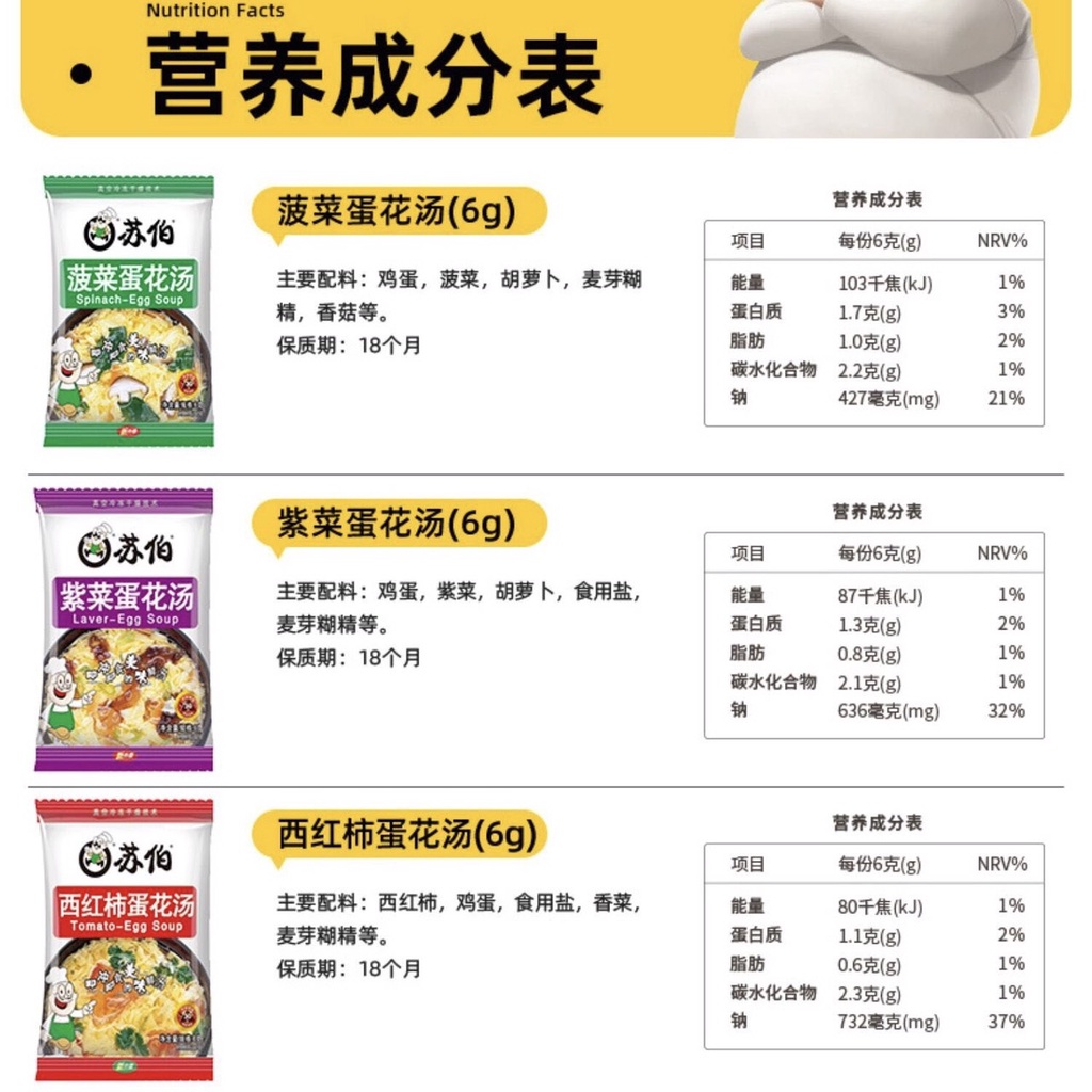 Combo 3 gói canh trứng rong biển canh bó xôi canh cà chua ăn liền 6g x 3 gói