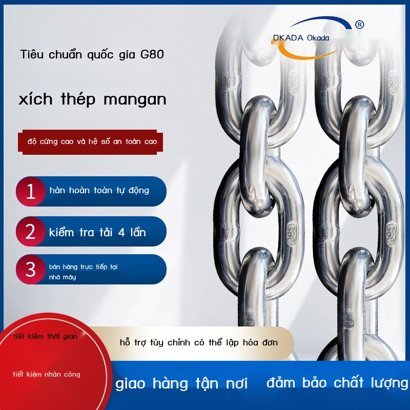 Nhà máy bán buôn xích nâng cấp G80 thép mangan cẩu màu đen vòng khóa mỏ mạ kẽm