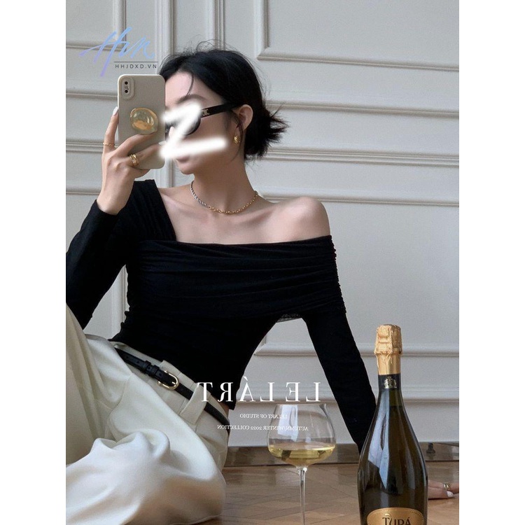 Áo Kiểu Trễ Vai Dáng Ôm Thời Trang Mùa Thu Phong Cách Pháp