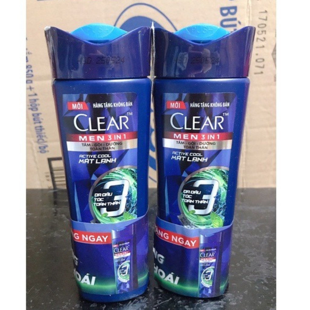 Dầu tắm gội Clear Men 3 in 1 Tắm + Gội + Dưỡng mát lạnh bạc hà 140g