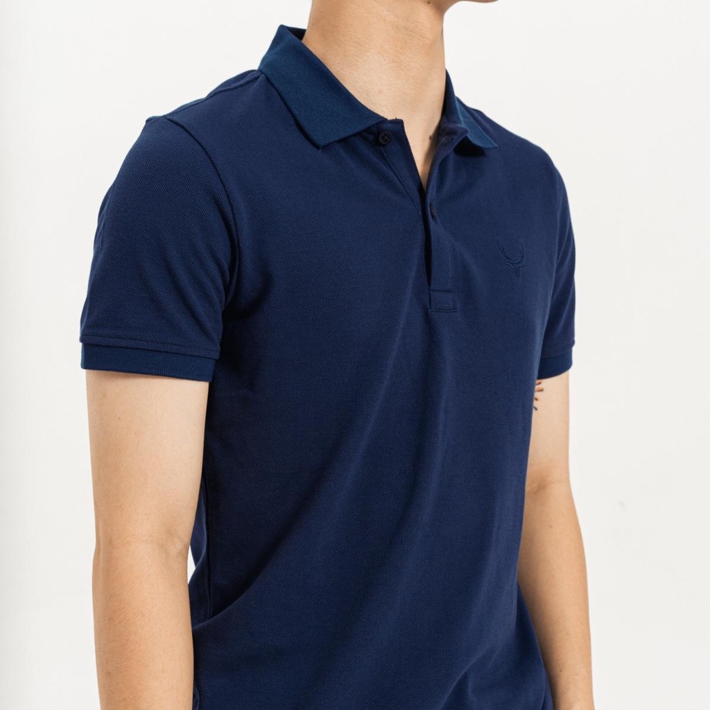 Áo Polo nam Massi 11 màu xanh navy trơn logo thêu chất liệu vải co giãn | BigBuy360 - bigbuy360.vn