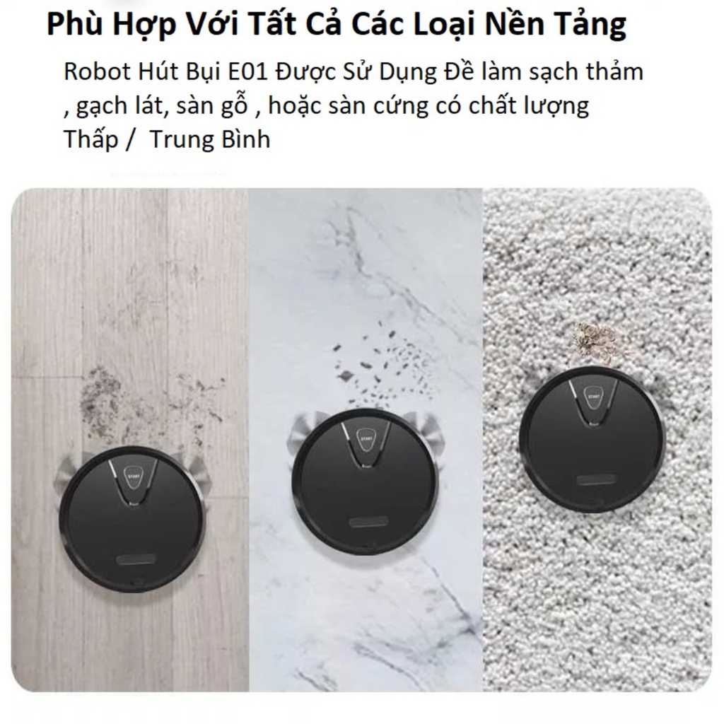 Robot Hút Bụi Thông Minh, Robot Hút Bụi Lau Nhà E01, Cảm biến thông minh tránh va chạm, Tự động tránh vật cản, Bảo hành