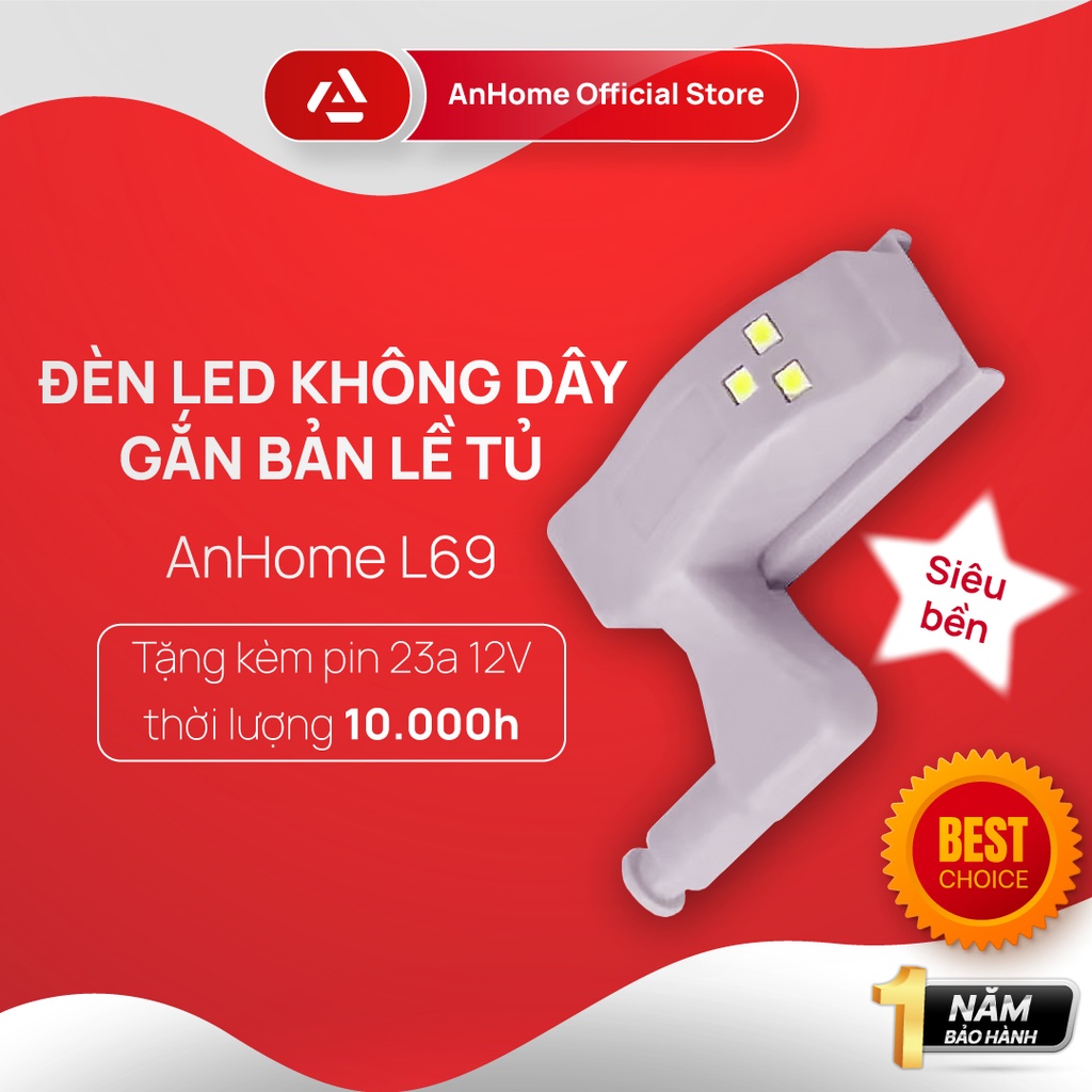 Đèn LED không dây gắn bản lề tủ AnHome L69, kèm pin dung lượng cao