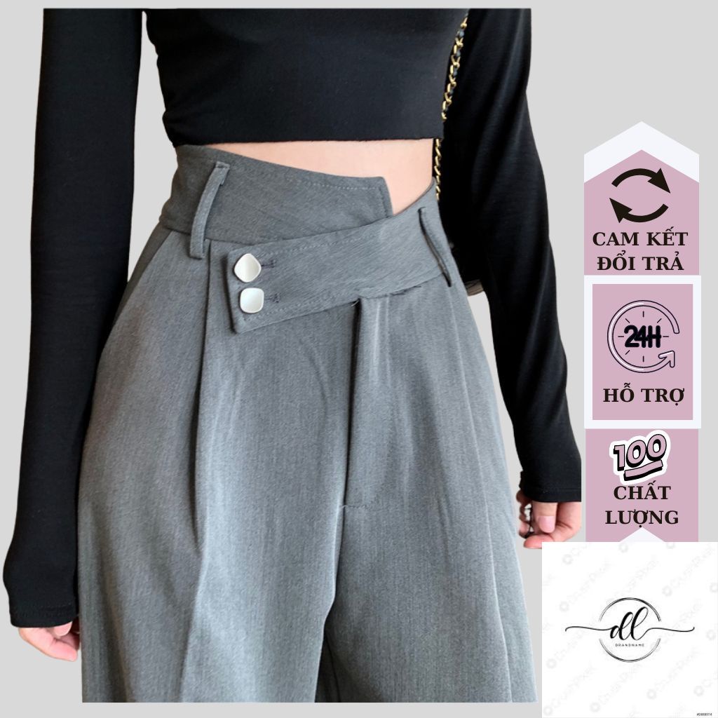 Quần ống rộng DLINHSTORE quần ống suông lưng cao cạp chéo 2 khuy độc lạ chất vải cao cấp kiểu dáng trẻ trung,