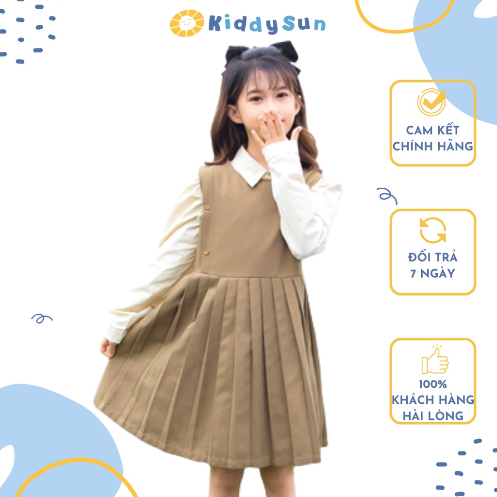 Set áo sơ mi váy liền bé gái KiddySun tiểu thư dịu dàng siêu xinh dành cho bé gái từ 2,3,4,5,6,7,8,9,10,11,12 tuổi[V331]